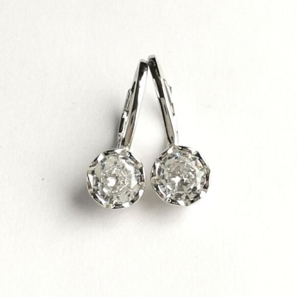 Sterling silver cz solitaire drop earrings lever back in filigree setting - Picture 1 of 8